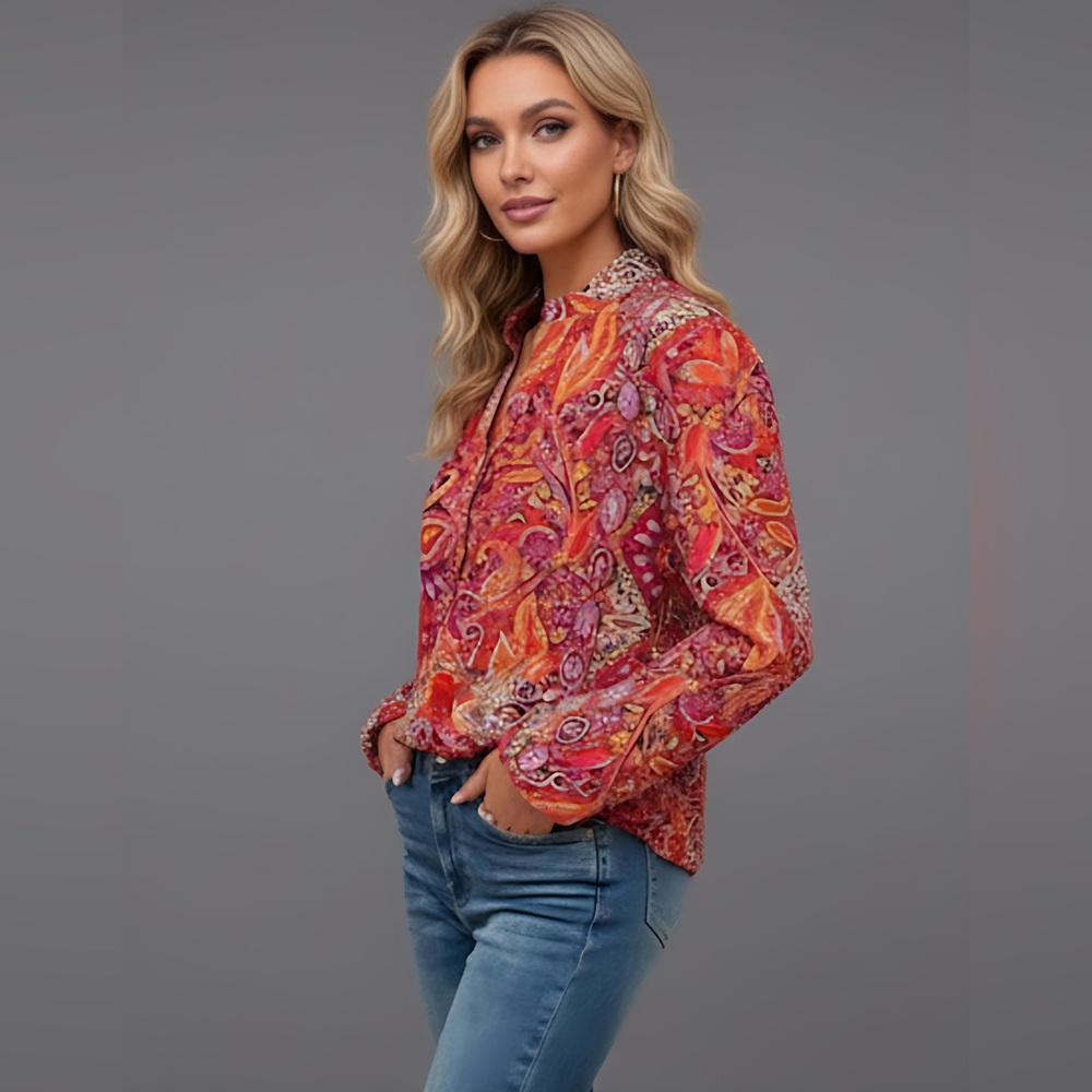 Paisley Print Notched Neckline Blouse - Picture 2 of 8
